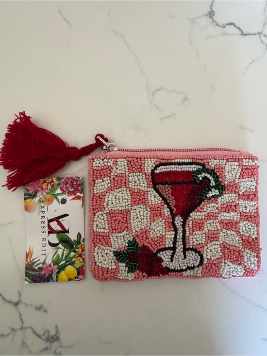 Accessories - Beaded Pink Cocktail Coin Pouch with Tassel Zipper